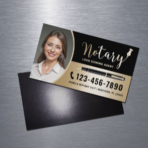 Mobile Notary Loan Signing Agent Modern Guld Photo Magnetiska Visitkort