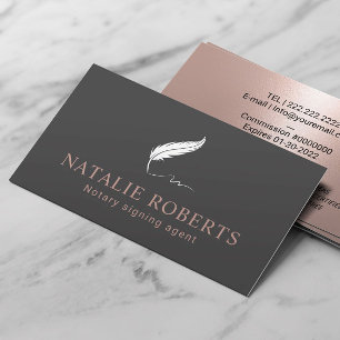Mobile Notary Loan Signing Agent Quill Logotyp Grå Visitkort