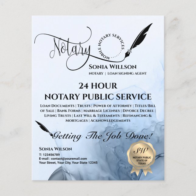 Mobile Notary & Loan Signing Agent Teal Agate Fly Flygblad (Framsidan)