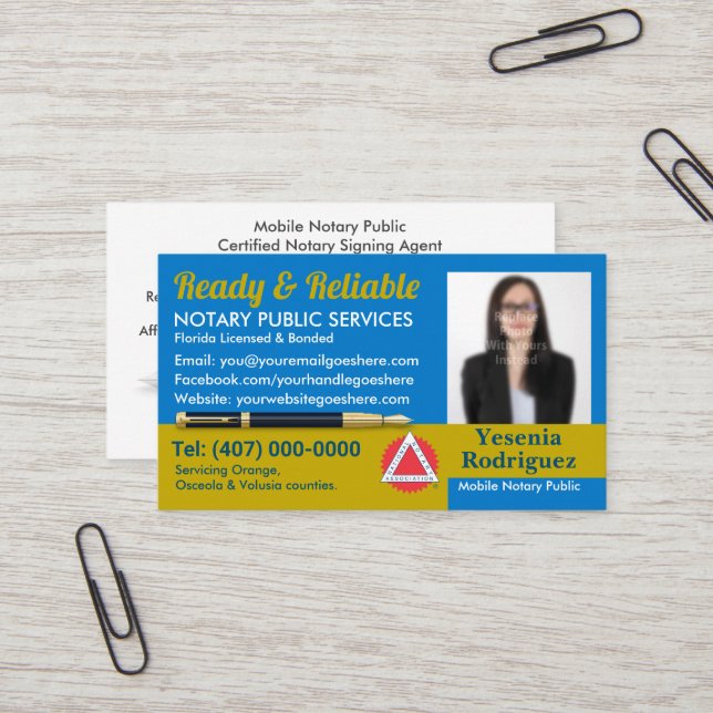 Mobile Notary Public Anpassade Photo Business C Visitkort (Fram/Back In Situ)