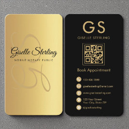 Mobile Notary Public Monogram Guld Black QR-kod Visitkort