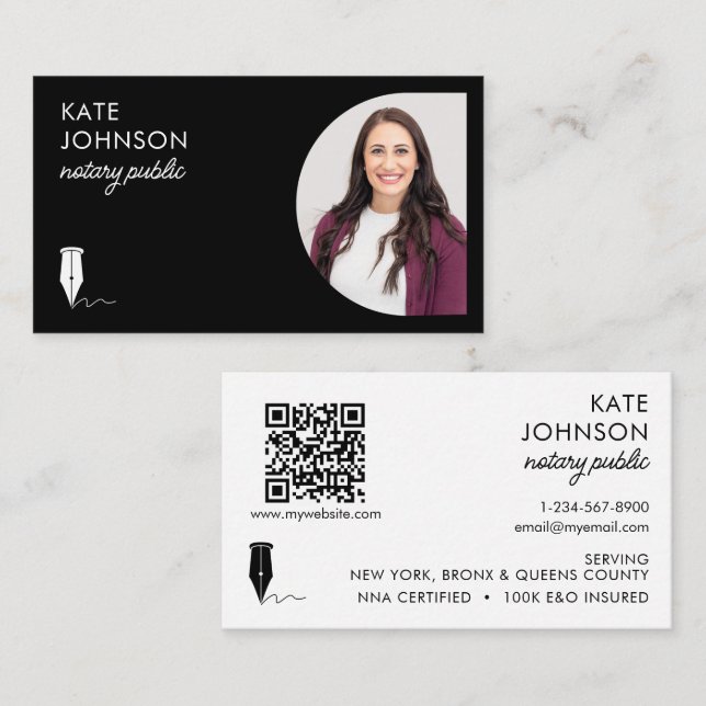 Mobile Notary Public Photo QR Code Logo Visitkort (Fram/baksida)