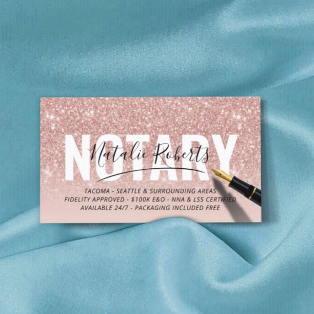 Mobile Notary Public Ro Guld Glitter Namnteckning Visitkort (Skapare uppladdad)