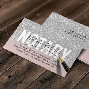 Mobile Notary Public Ro Guld Silver Glitter Visitkort