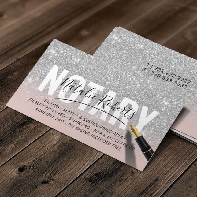 Mobile Notary Public Ro Guld Silver Glitter Visitkort (Skapare uppladdad)