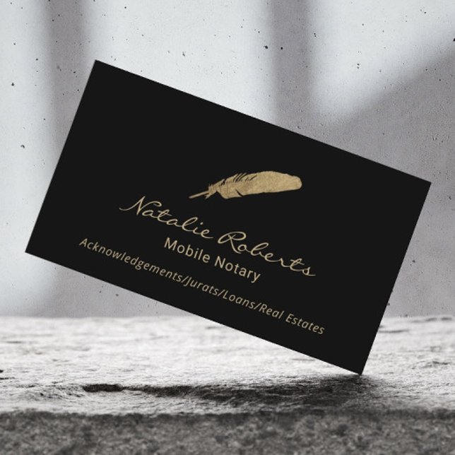 Mobile Notary Public Signing Agent Guld Quill Logo Visitkort (Skapare uppladdad)
