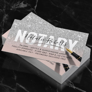 Mobile Notary Public Silver Glitter Namnteckning R Visitkort