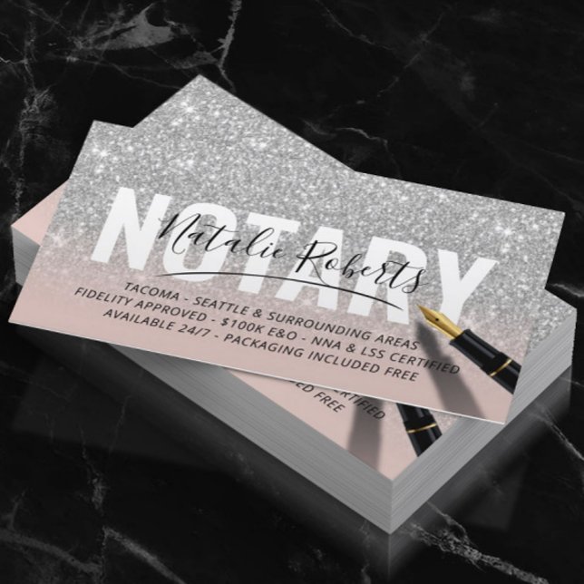 Mobile Notary Public Silver Glitter Namnteckning R Visitkort (Skapare uppladdad)