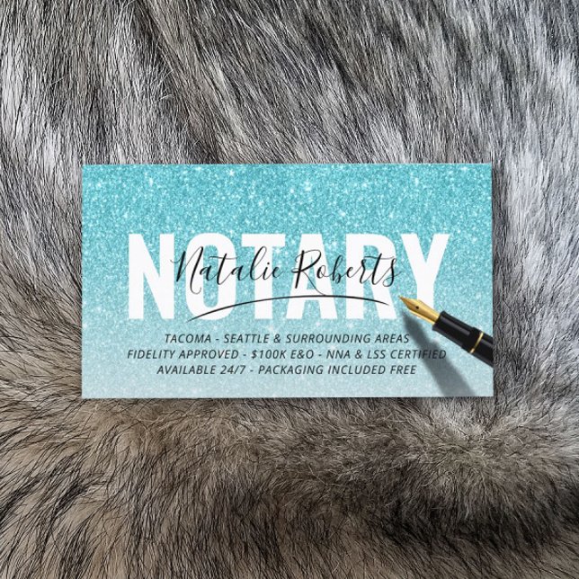 Mobile Notary Public Turcos Glitter Namnteckning Visitkort (Skapare uppladdad)
