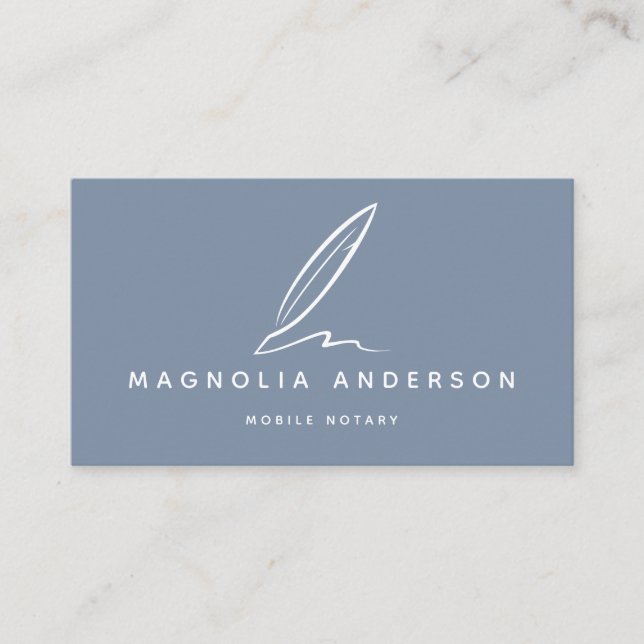 Mobile Notary Quill | Blå vit Visitkort (Framsida)