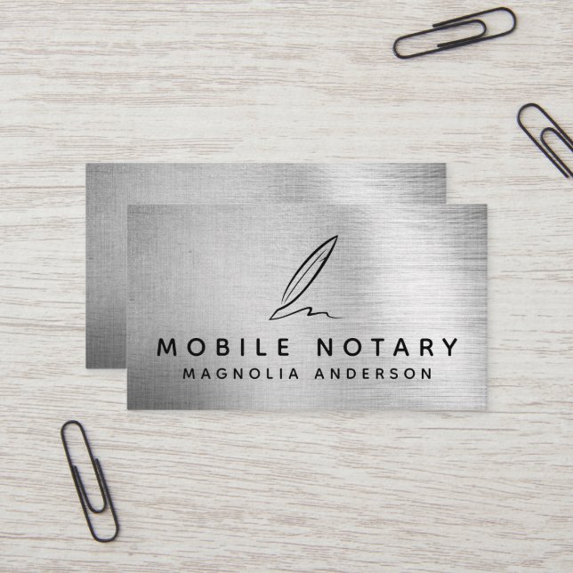 Mobile Notary Quill Silver Foil Visitkort (Fram/Back In Situ)