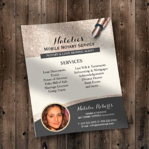 Mobile Notary Service Ivory Guld Glitter Photo Flygblad