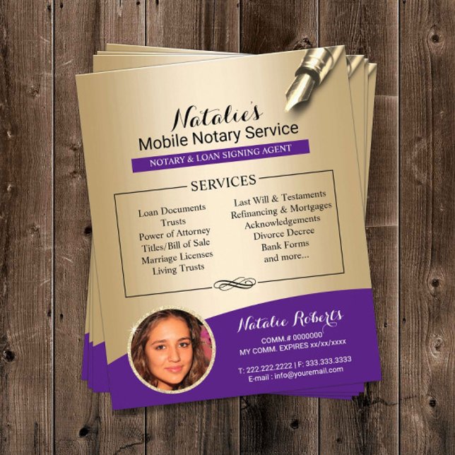 Mobile Notary Service Lila & Guld Photo Flygblad (Skapare uppladdad)