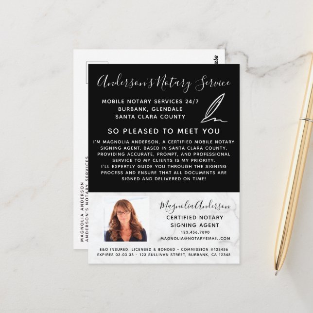 Mobile Notary Service Marble Photo Marknadsföring Vykort (Fram/Back In Situ)