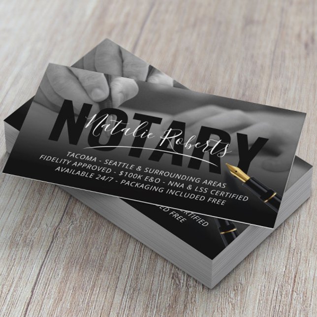 Mobile Notary Service Namnteckning BW-fotografi Visitkort (Skapare uppladdad)