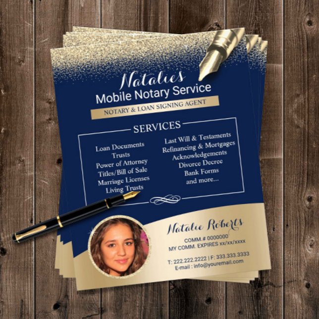 Mobile Notary Service Navy Blue & Guld Photo Flygblad (Skapare uppladdad)
