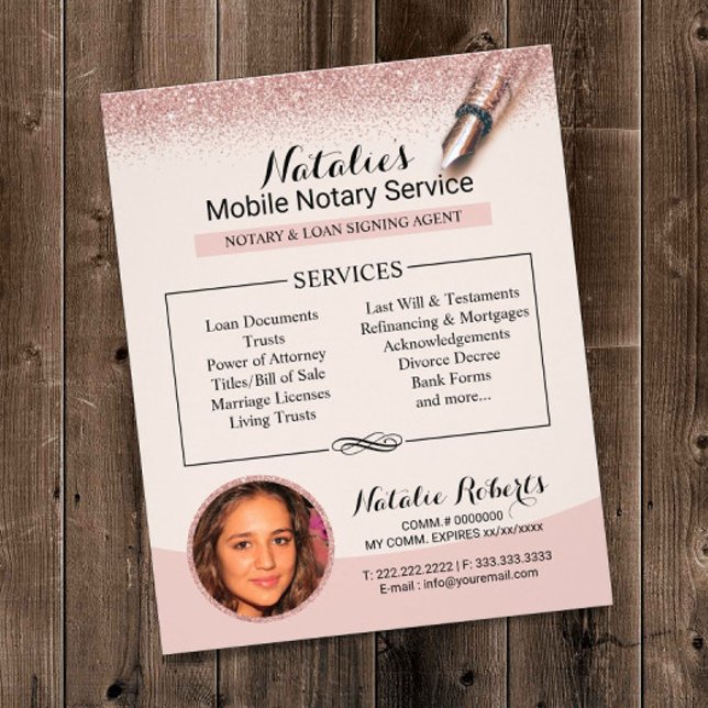 Mobile Notary Service Ro Guld Glitter Photo Flygblad (Skapare uppladdad)