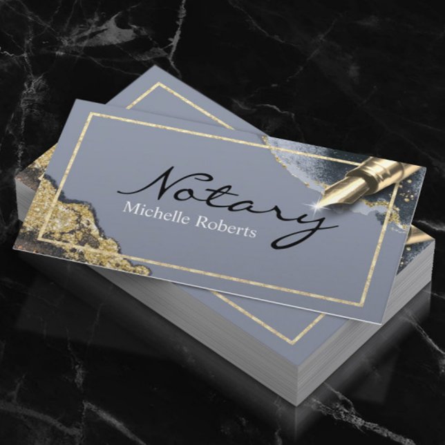 Mobile Notary Sigary Agent Trendig Blue & Guld Visitkort (Skapare uppladdad)