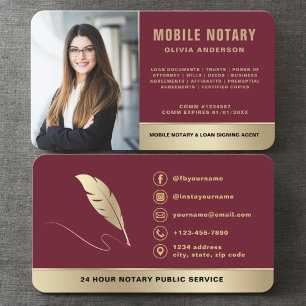 Mobile Notary Signing Agent Burgundy Guld Foto  Visitkort