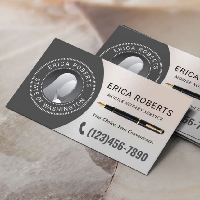 Mobile Notary Signing Agent Classy Silver Photo Visitkort (Skapare uppladdad)