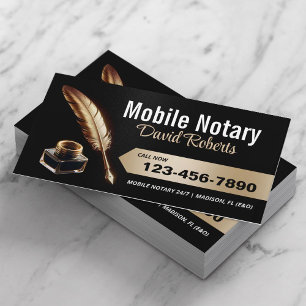 Mobile Notary Signing Agent Guld Feather Pen Visitkort