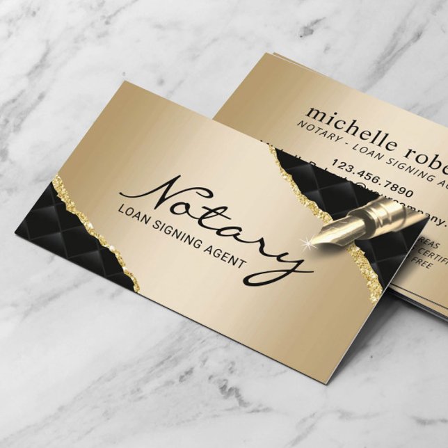 Mobile Notary Signing Agent Luxury Black & Guld Visitkort (Skapare uppladdad)