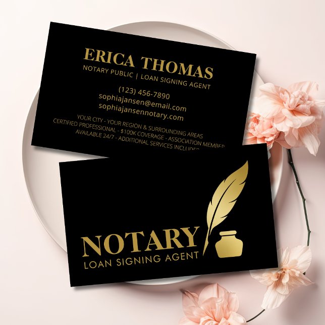 Mobile Notary Signing Agent Luxury Black & Guld Visitkort (Skapare uppladdad)