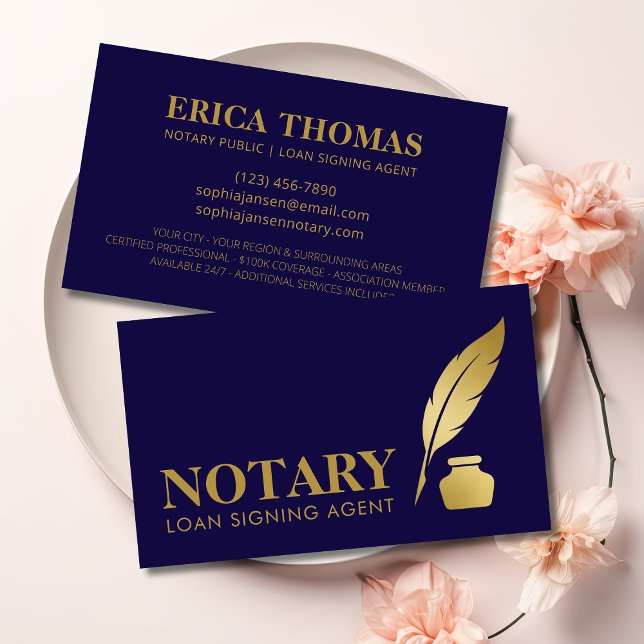 Mobile Notary Signing Agent Luxury Navy & Guld Visitkort (Skapare uppladdad)