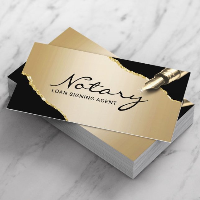 Mobile Notary Signing Agent Modern Black & Guld Visitkort (Skapare uppladdad)