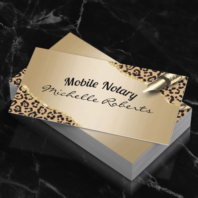 Mobile Notary Signing Agent Modern Gold Leopard Visitkort (Skapare uppladdad)