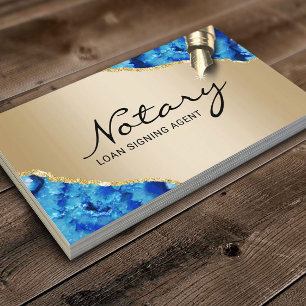 Mobile Notary Signing Agent Modern Guld Blue Agate Visitkort