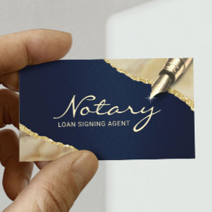 Mobile Notary Signing Agent Navy & Guld Agate Visitkort