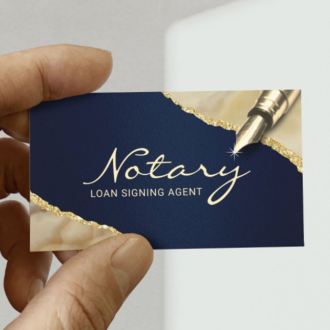 Mobile Notary Signing Agent Navy & Guld Agate Visitkort (Skapare uppladdad)