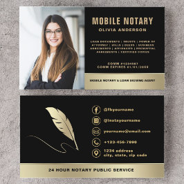 Mobile Notary Signing Agent Photo Black & Guld Visitkort