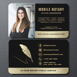 Mobile Notary Signing Agent Photo Black & Guld Visitkort
