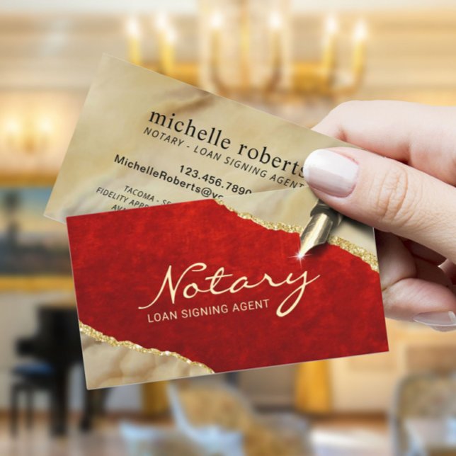 Mobile Notary Signing Agent Red & Guld Agate Visitkort (Skapare uppladdad)