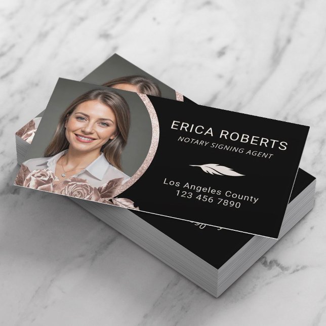 Mobile Notary Signing Agent Ro Guld Blommigt Photo Visitkort (Skapare uppladdad)