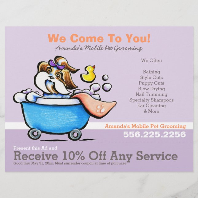 Mobile Pet Groomer Shih Tzu Lila Coupon Ad Reklamblad (Framsidan)