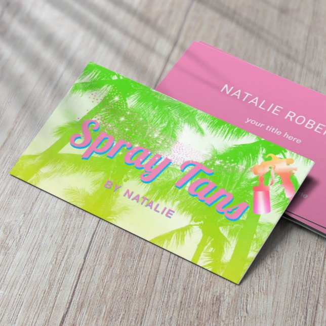 Mobile Spray Tan Tropical Handflatan Träd Retro Visitkort (Skapare uppladdad)