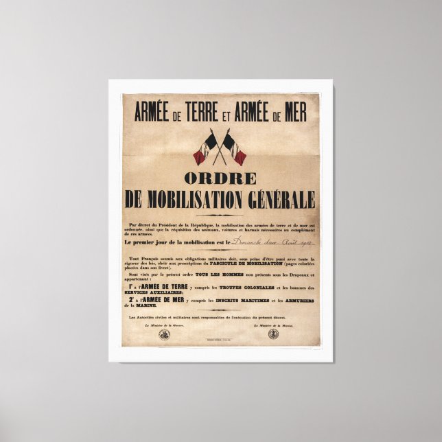 Mobilisering i Frankrike den 1 augusti 1914 Canvastryck (Framsida)