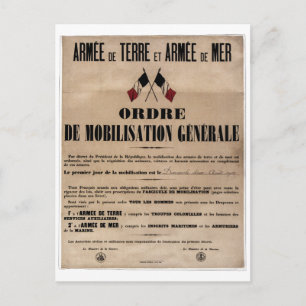 Mobilisering i Frankrike den 1 augusti 1914 Vykort