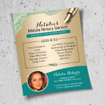 Mobilnotarietjänst - skalning och Guld-fotosättare Flygblad<br><div class="desc">Mobilt notary Service Teal & Guld Photo Flyers.</div>