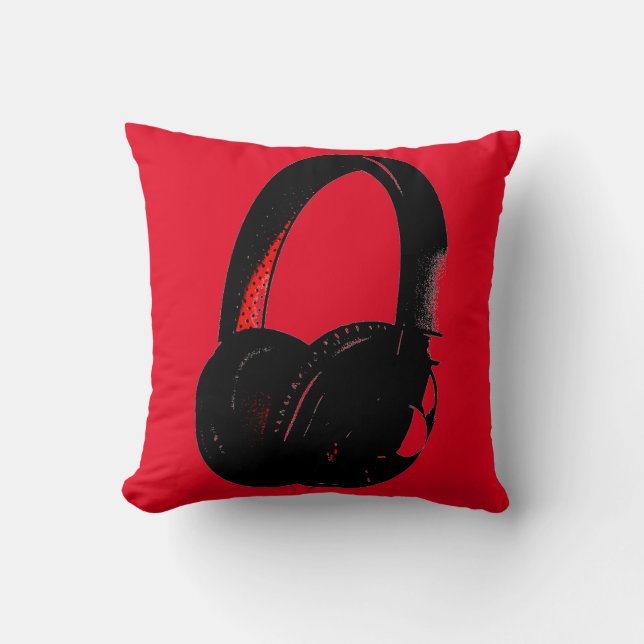 Mobilt huvud för Red Gult Headphone Pop Art Head Kudde (Framsida)