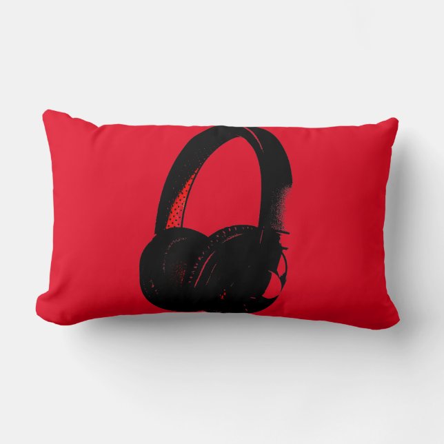 Mobilt huvud för Red Gult Headphone Pop Art Head Lumbarkudde (Framsida)