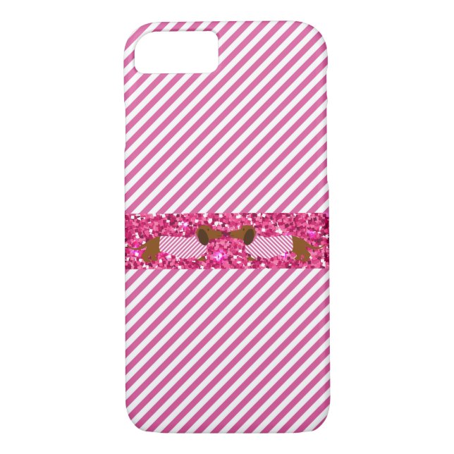 Mobilt/iPad-fall Dachshund Rosa Glitter Rand Case-Mate iPhone Skal (Baksida)