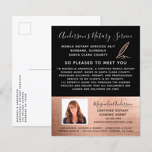 Mobilt Notariat Tjänst Rose Guld Foto Postkort (Fram/baksida)