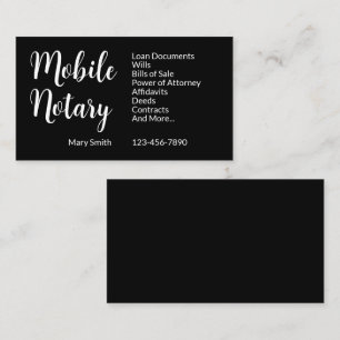 Mobilt nummer för Mobile Notary Services, svartvit Visitkort