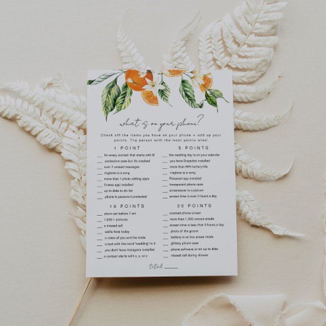 Mobilt spel för Citrus Möhippa Game Card Inbjudningar (Skapare uppladdad)