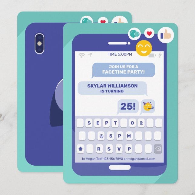 Mobilt textmeddelande Party i Chattan online  Inbjudningar (Fram/baksida)