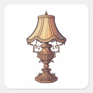 möbler för antika ändamål, Vintage lampa, Tecknad  Fyrkantigt Klistermärke